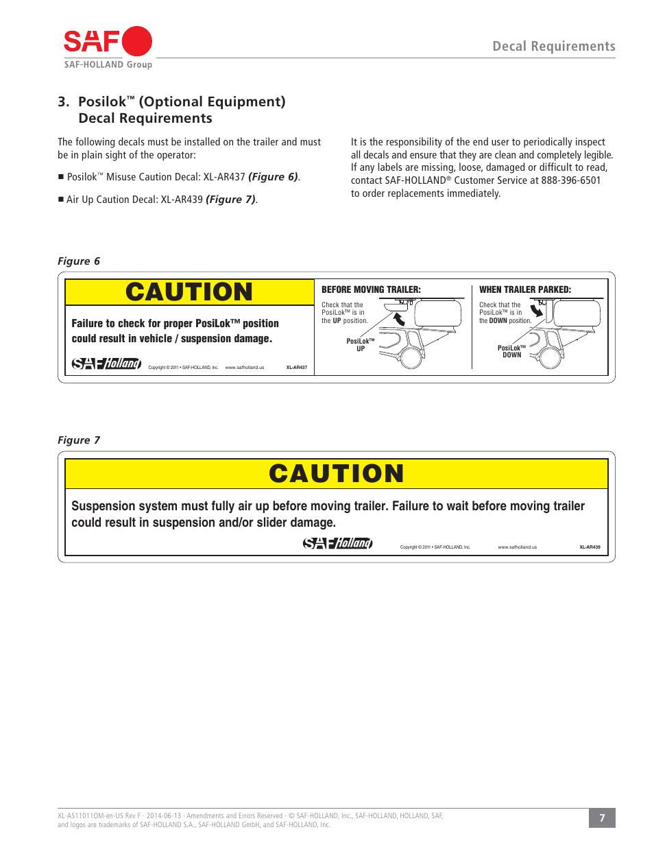 Caution, Decal requirements 3. posilok, Optional equipment) decal requirements | SAF-HOLLAND XL-AS11011OM CBX40/CB-4000 Slider Suspension Systems User Manual | Page 7 / 24