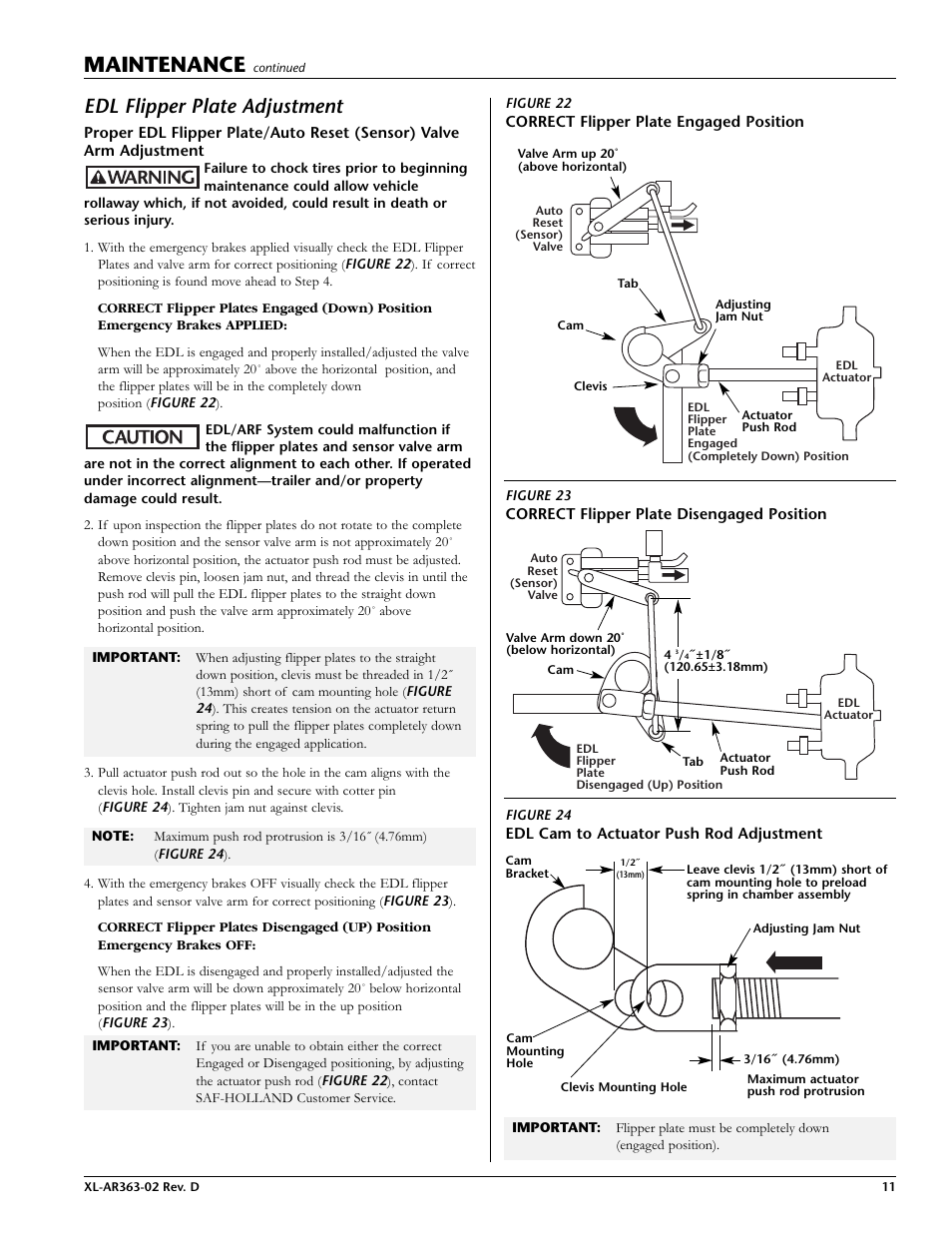 Edl flipper plate adjustment, Maintenance | SAF-HOLLAND XL-AR363-02 EDL/ARF Feature User Manual | Page 11 / 16
