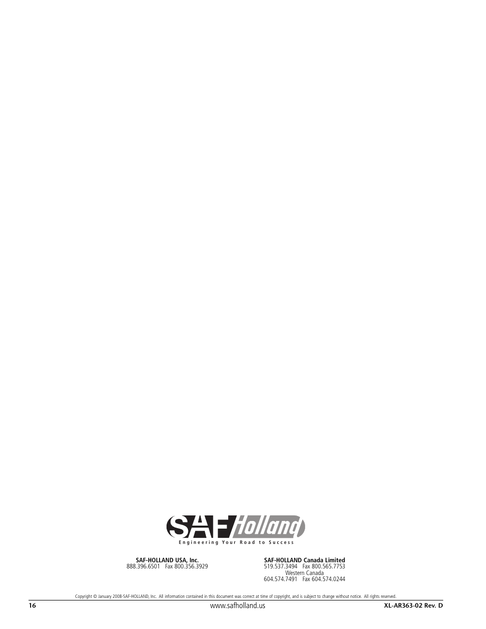 SAF-HOLLAND XL-AR363-02 EDL/ARF Feature User Manual | Page 16 / 16