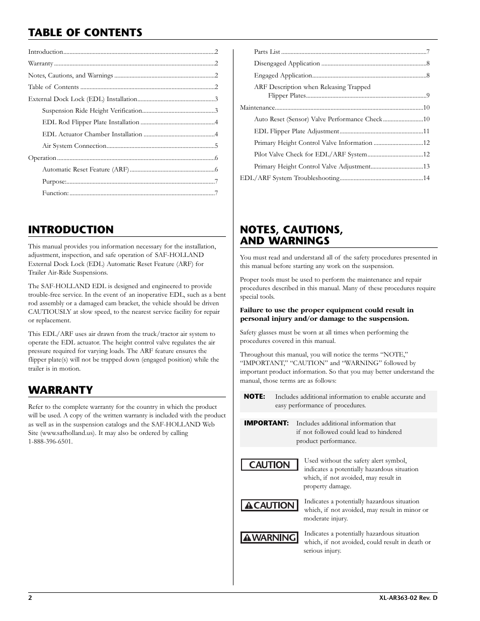 SAF-HOLLAND XL-AR363-02 EDL/ARF Feature User Manual | Page 2 / 16