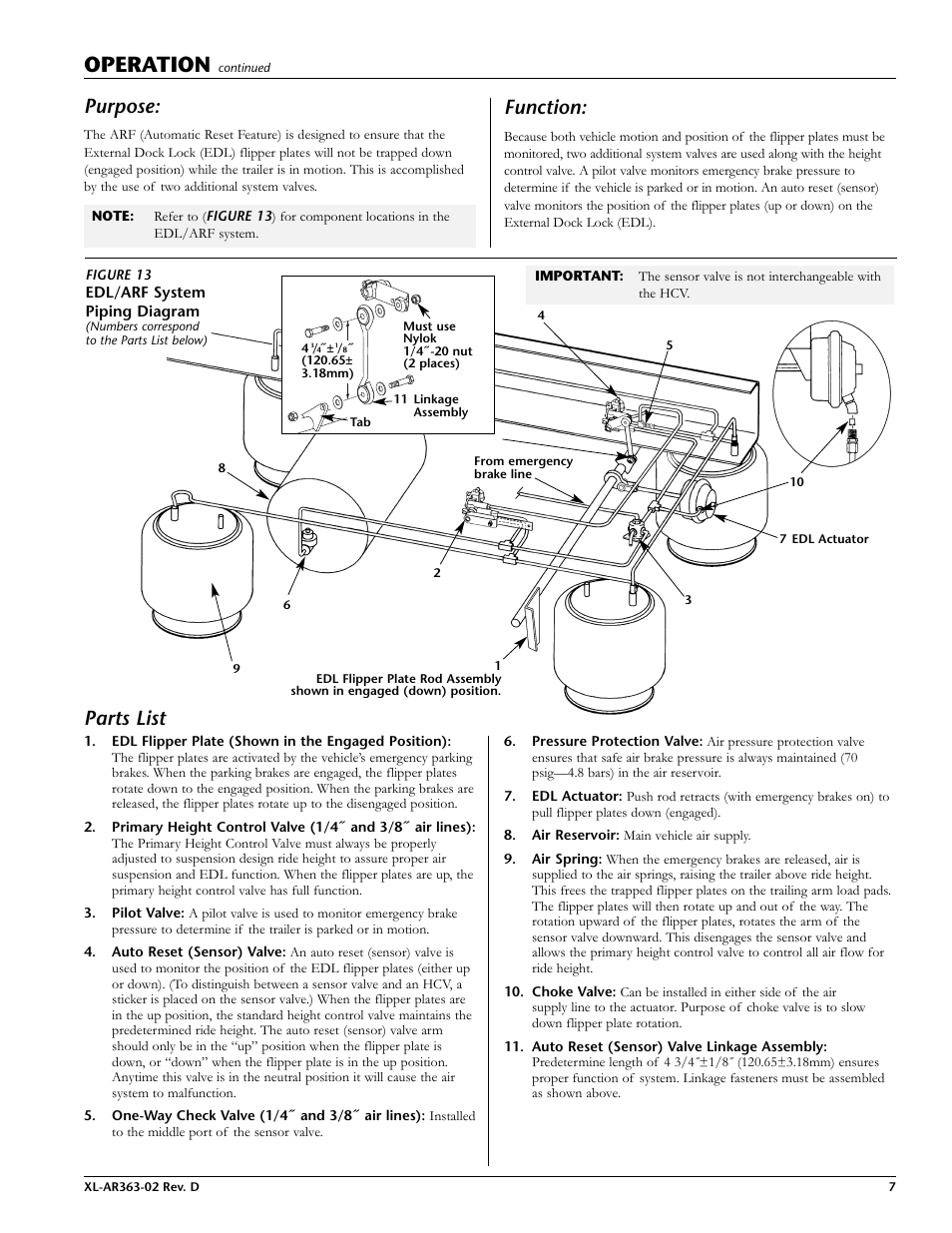 Purpose, Function, Parts list | Purpose: function, Operation | SAF-HOLLAND XL-AR363-02 EDL/ARF Feature User Manual | Page 7 / 16