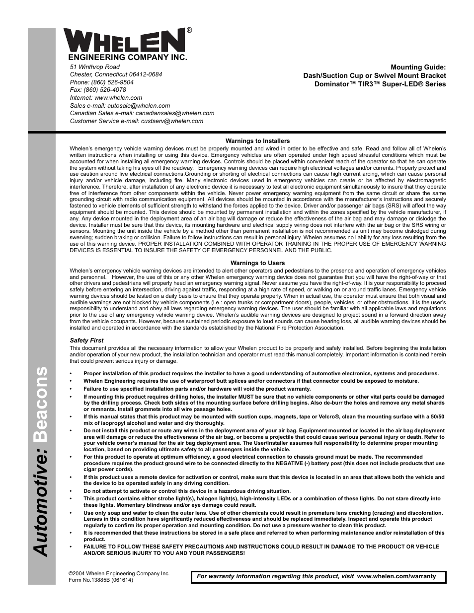 Whelen DBKT3 User Manual | 2 pages