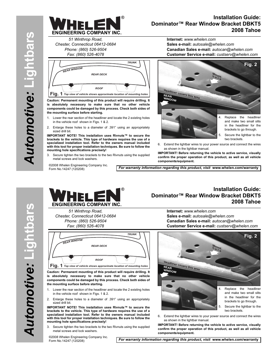 Whelen DBKT5 User Manual | 2 pages