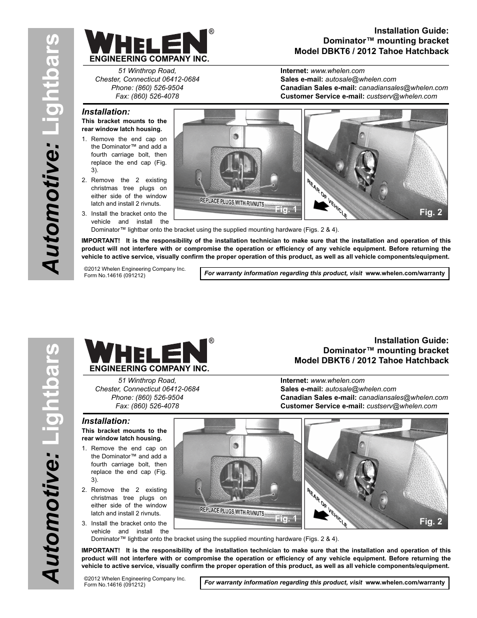 Whelen DBKT6 User Manual | 2 pages