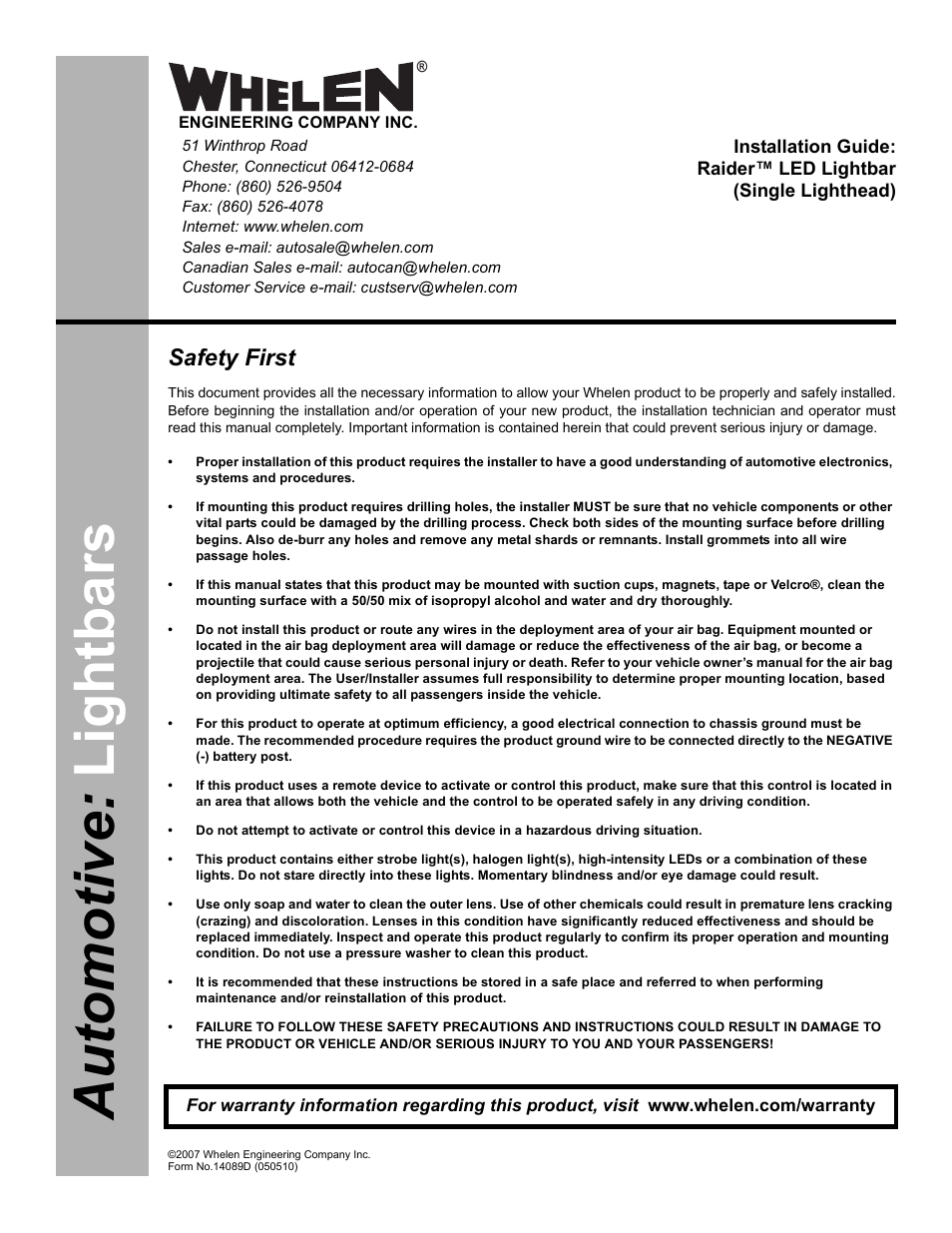 Whelen R1A User Manual | 3 pages