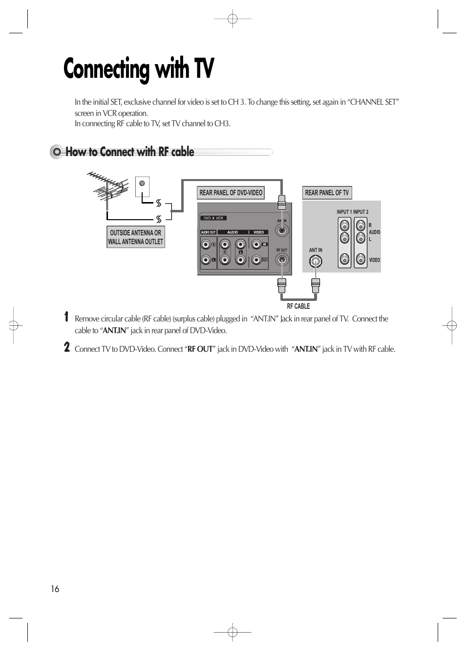 Connecting with tv, How to connect with rf cable | Daewoo DV6T811N User Manual | Page 17 / 81