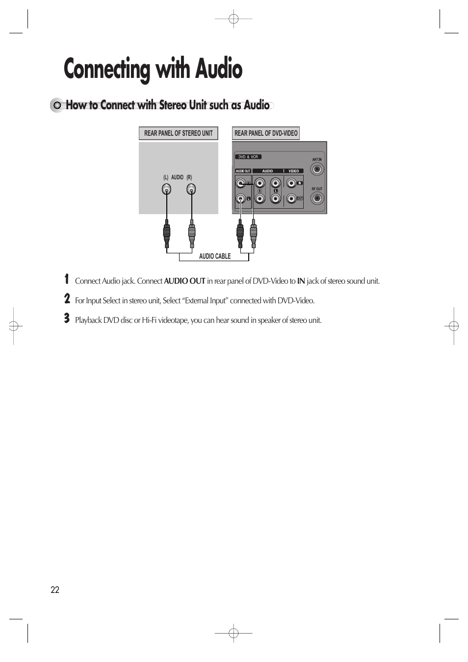 Connecting with audio, How to connect with stereo unit such as audio | Daewoo DV6T811N User Manual | Page 23 / 81