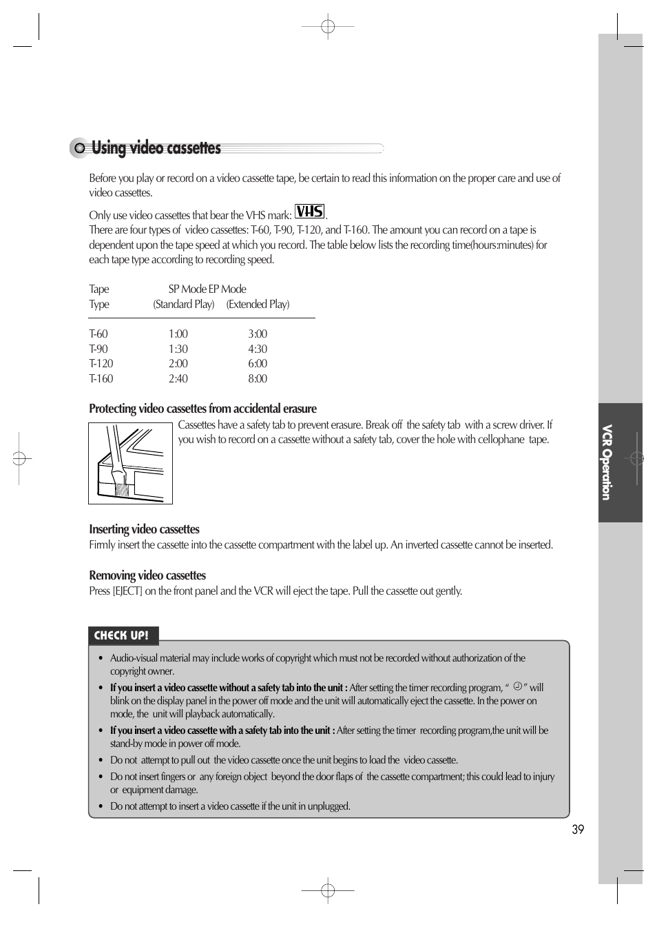 Using video cassettes | Daewoo DV6T811N User Manual | Page 40 / 81