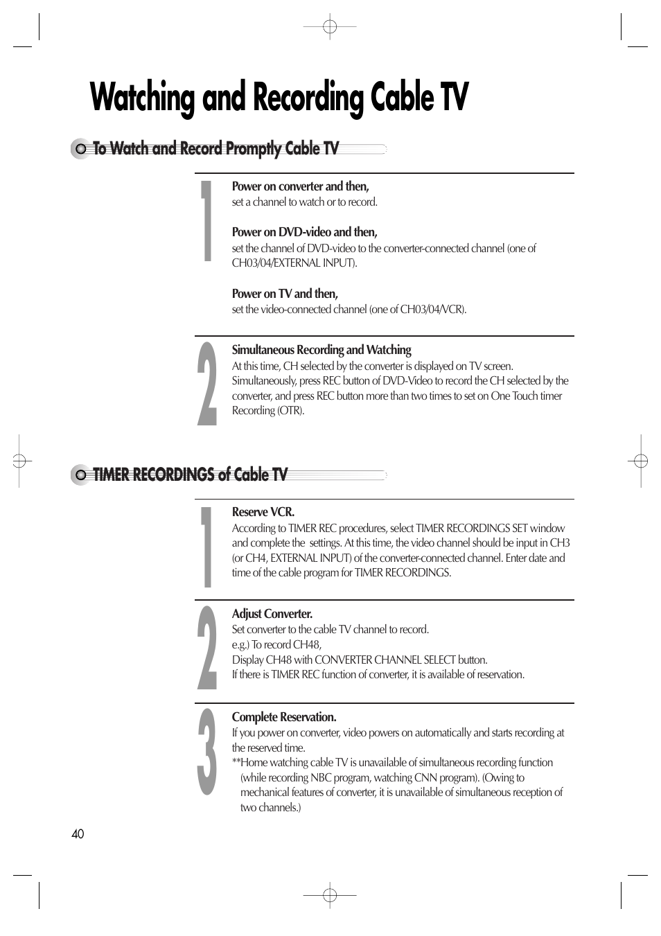 Watching and recording cable tv | Daewoo DV6T811N User Manual | Page 41 / 81