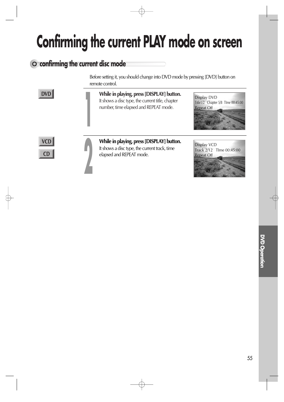 Confirming the current play mode on screen | Daewoo DV6T811N User Manual | Page 56 / 81