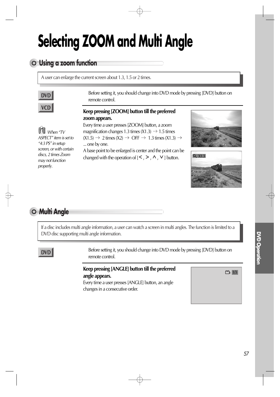 Selecting zoom and multi angle, Using a zoom function, Multi angle | Daewoo DV6T811N User Manual | Page 58 / 81