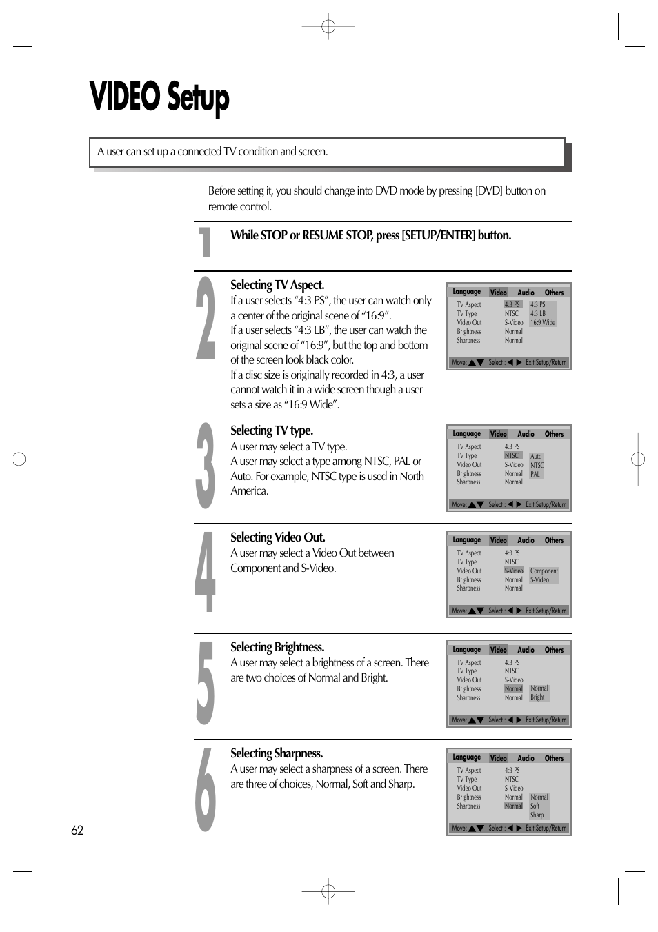 Video setup | Daewoo DV6T811N User Manual | Page 63 / 81