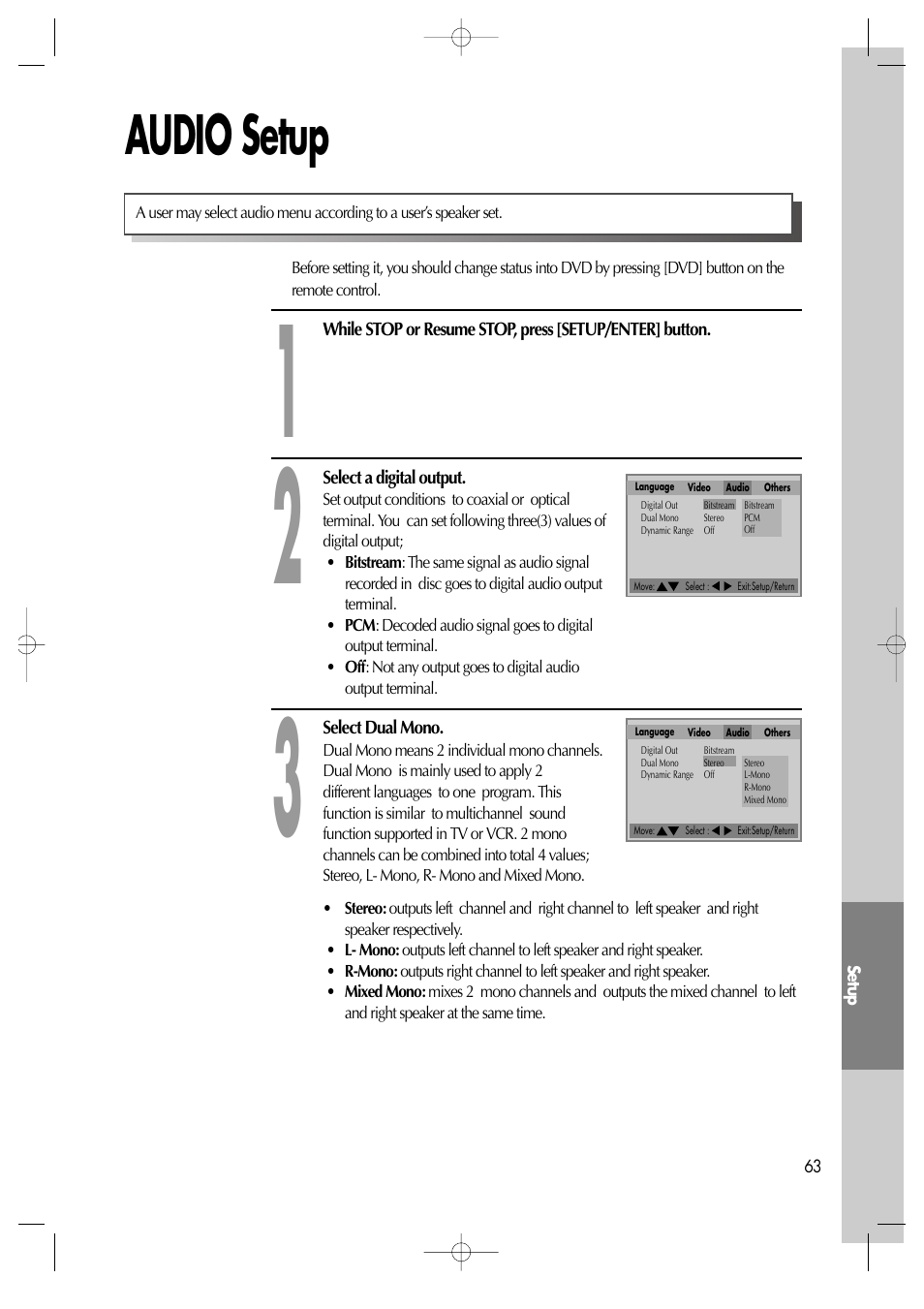 Audio setup | Daewoo DV6T811N User Manual | Page 64 / 81