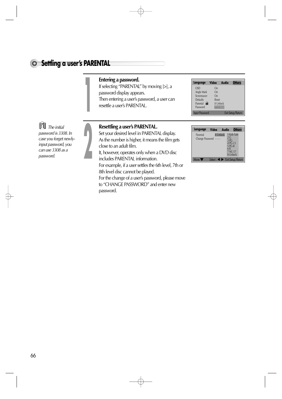 Settling a user’s parental | Daewoo DV6T811N User Manual | Page 67 / 81