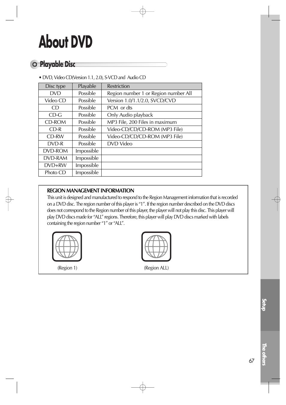 About dvd, Playable disc | Daewoo DV6T811N User Manual | Page 68 / 81