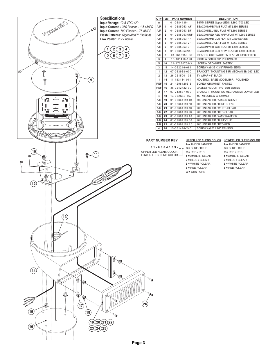 Specifications, Page 3 | Whelen B6MMAAP User Manual | Page 3 / 5