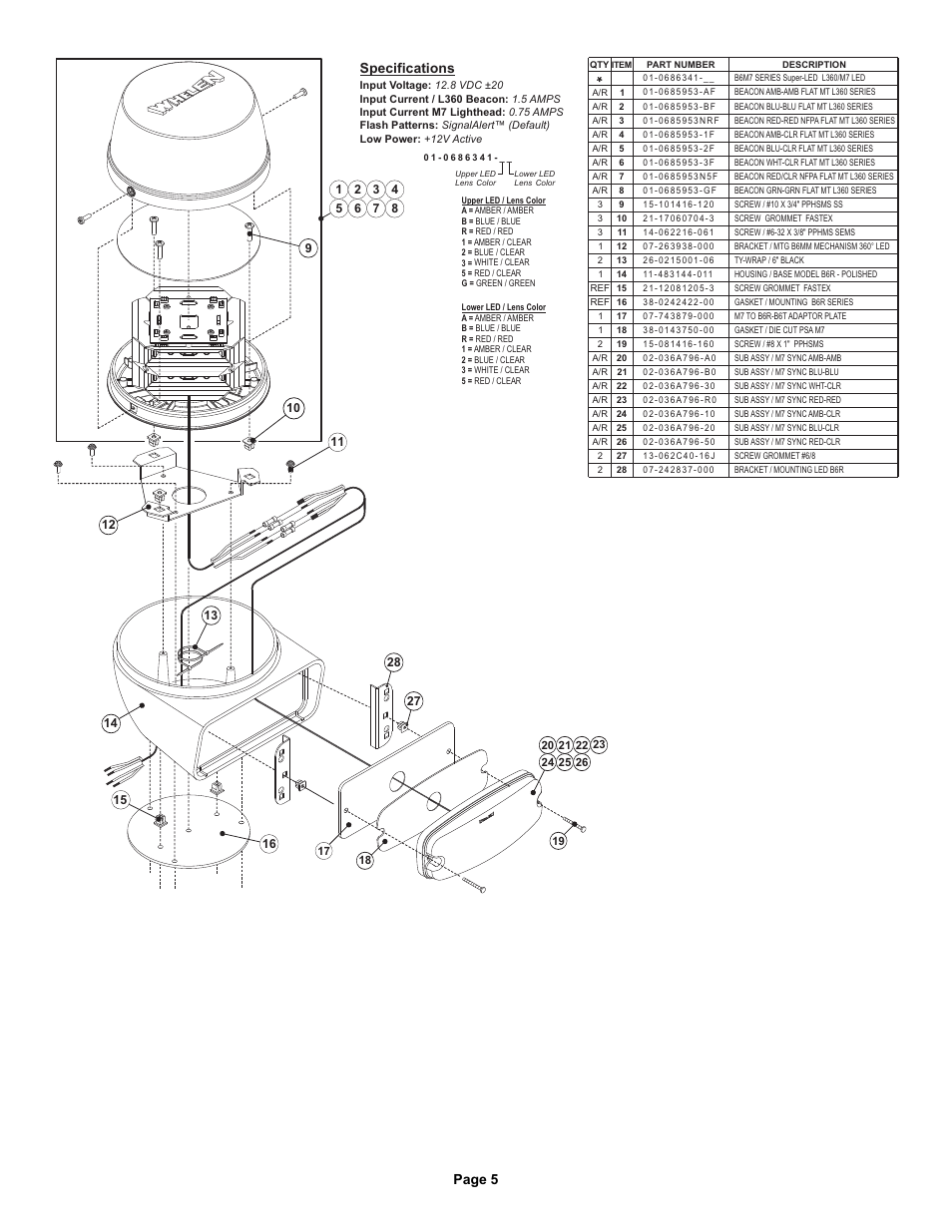 Page 5 specifications | Whelen B6MMAAP User Manual | Page 5 / 5