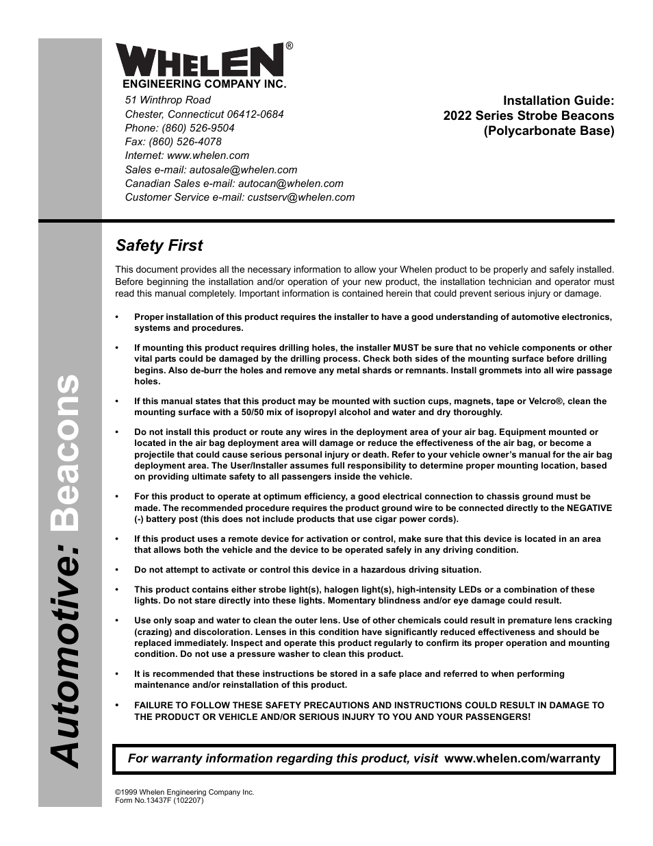 Whelen 2022LPA User Manual | 3 pages