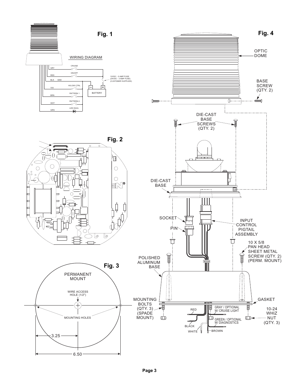 Fig. 1, Fig. 2 fig. 3 fig. 4, Page 3 | Whelen 1200DHAP User Manual | Page 3 / 5