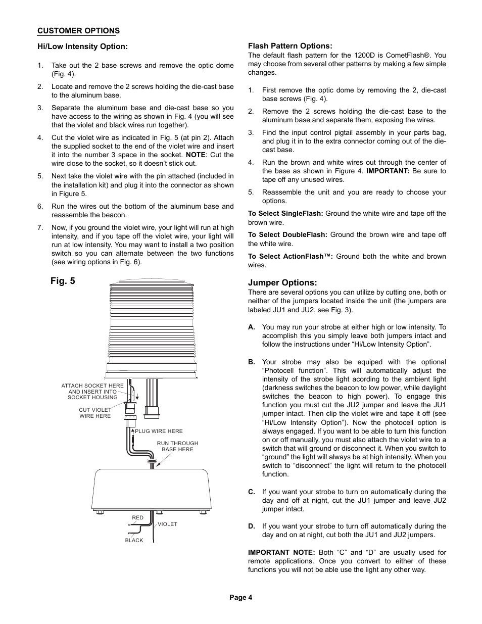 Fig. 5, Jumper options | Whelen 1200DHAP User Manual | Page 4 / 5