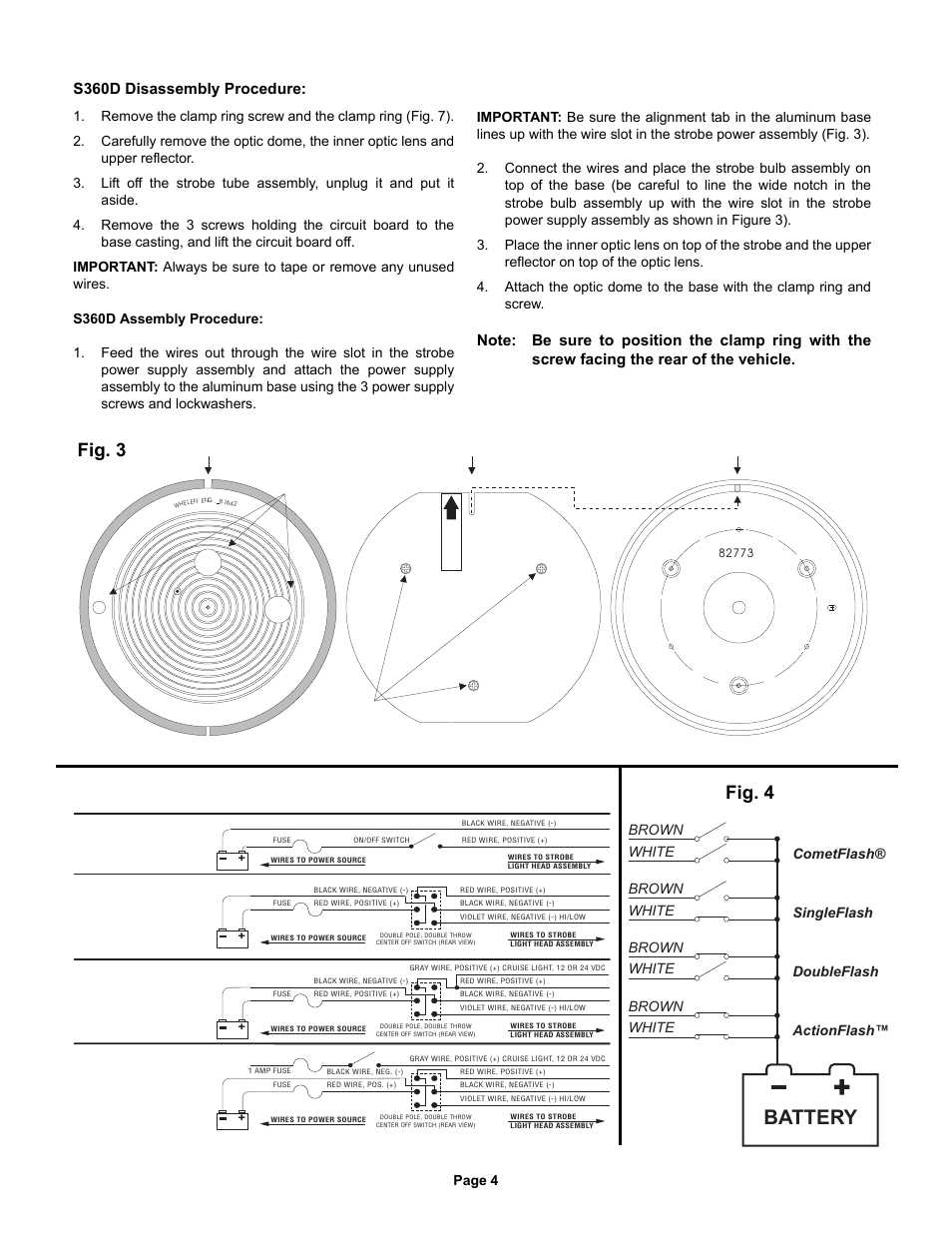 Battery, Fig. 4, Fig. 3 | S360d disassembly procedure | Whelen S360DAP User Manual | Page 4 / 5