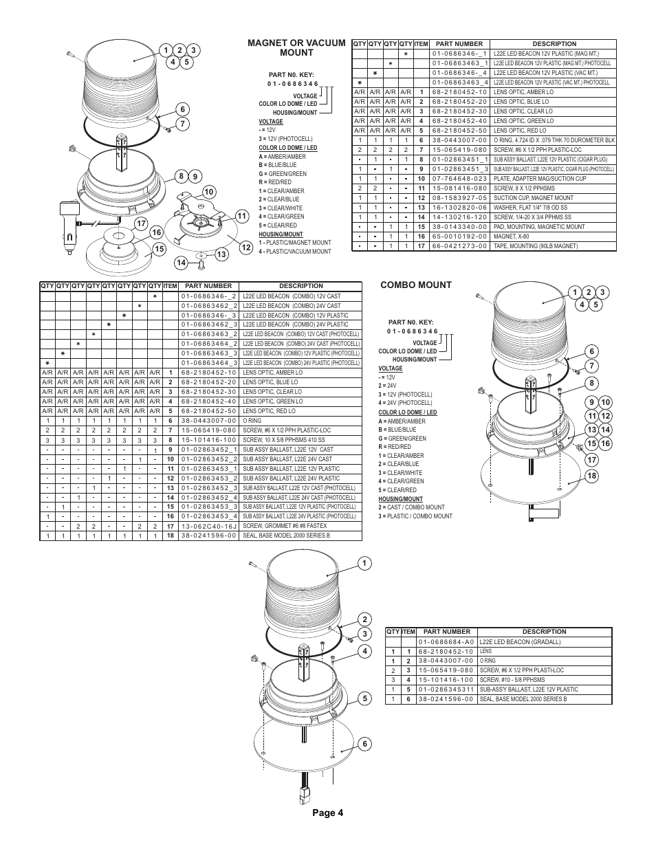 Page 4, Combo mount magnet or vacuum mount | Whelen L22HAP User Manual | Page 4 / 4