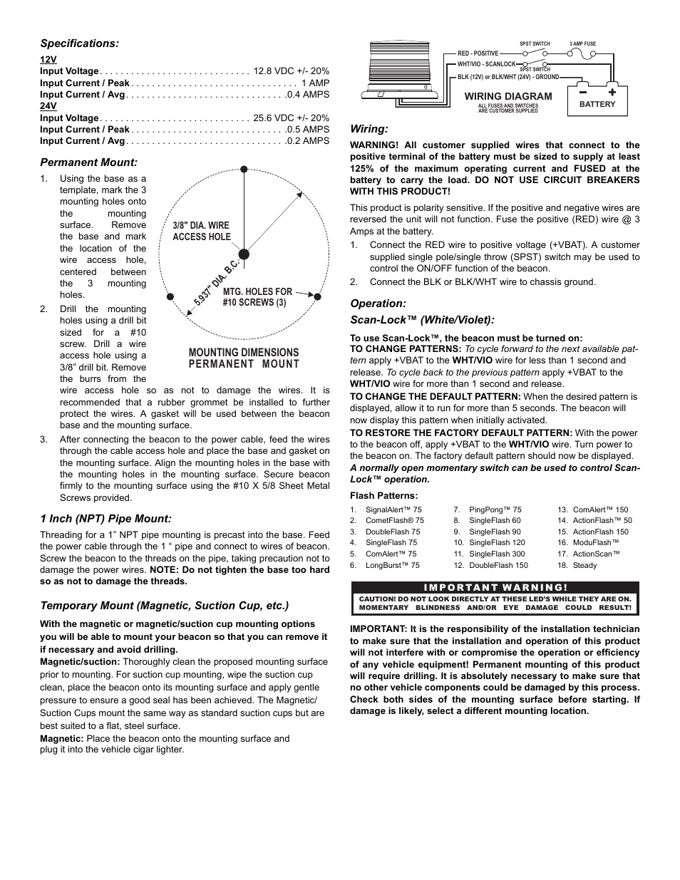 Mounting dimensions permanent mount | Whelen L10HAP User Manual | Page 2 / 4