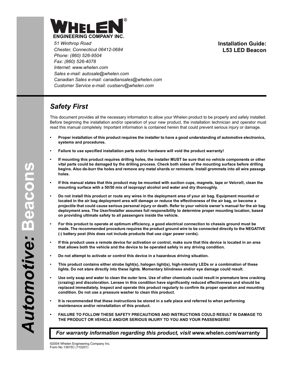 Whelen L53AP User Manual | 2 pages