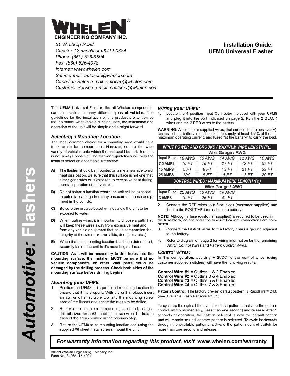 Whelen UFM8 User Manual | 2 pages