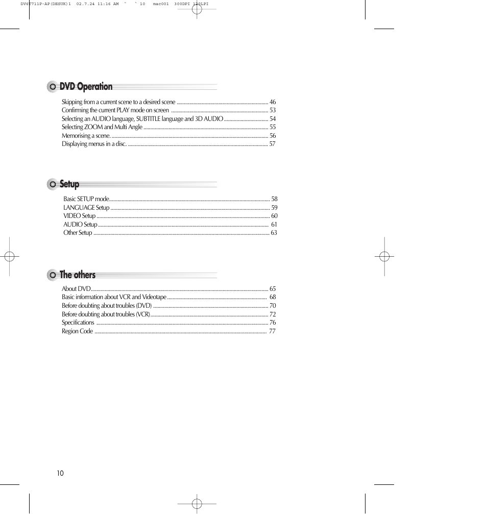 Setup dvd operation the others | Daewoo SD-2100P User Manual | Page 11 / 78
