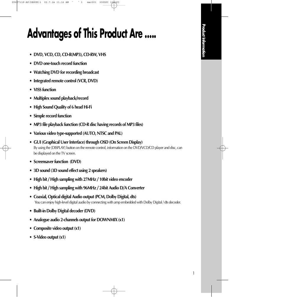 Advantages of this product are | Daewoo SD-2100P User Manual | Page 2 / 78