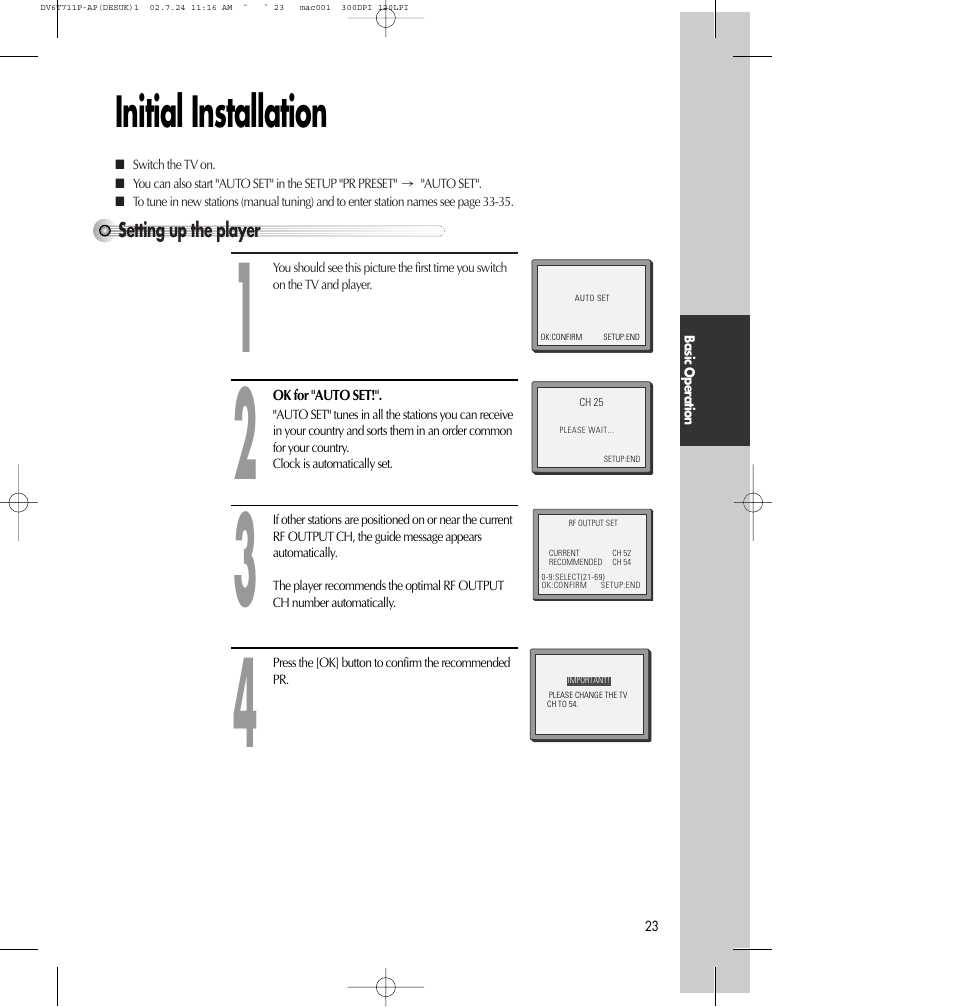 Initial installation | Daewoo SD-2100P User Manual | Page 24 / 78