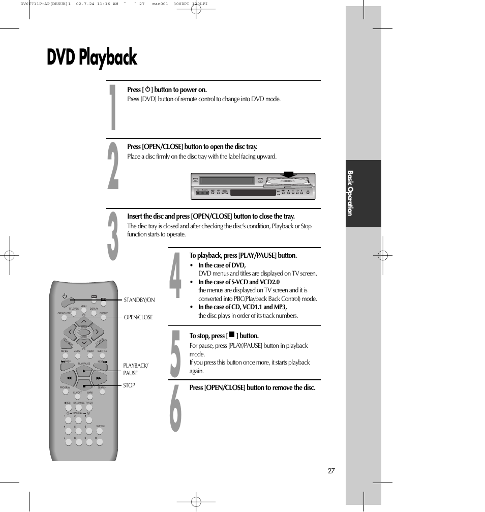 Dvd playback | Daewoo SD-2100P User Manual | Page 28 / 78