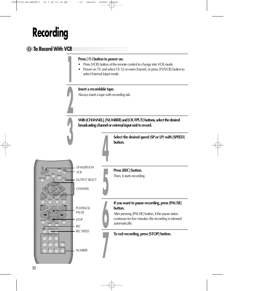 Recording | Daewoo SD-2100P User Manual | Page 31 / 78