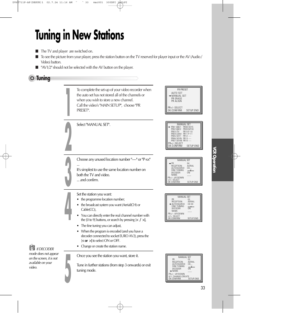 Tuning in new stations | Daewoo SD-2100P User Manual | Page 34 / 78