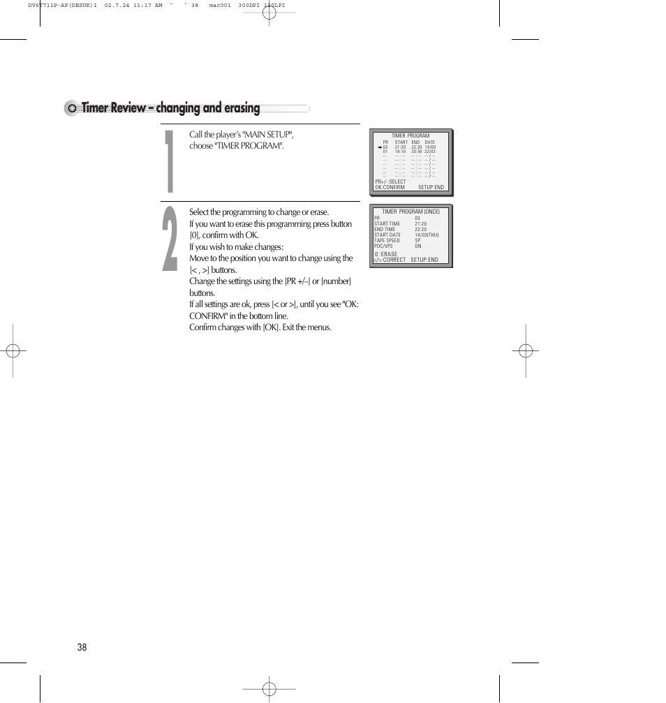 Timer review – changing and erasing | Daewoo SD-2100P User Manual | Page 39 / 78