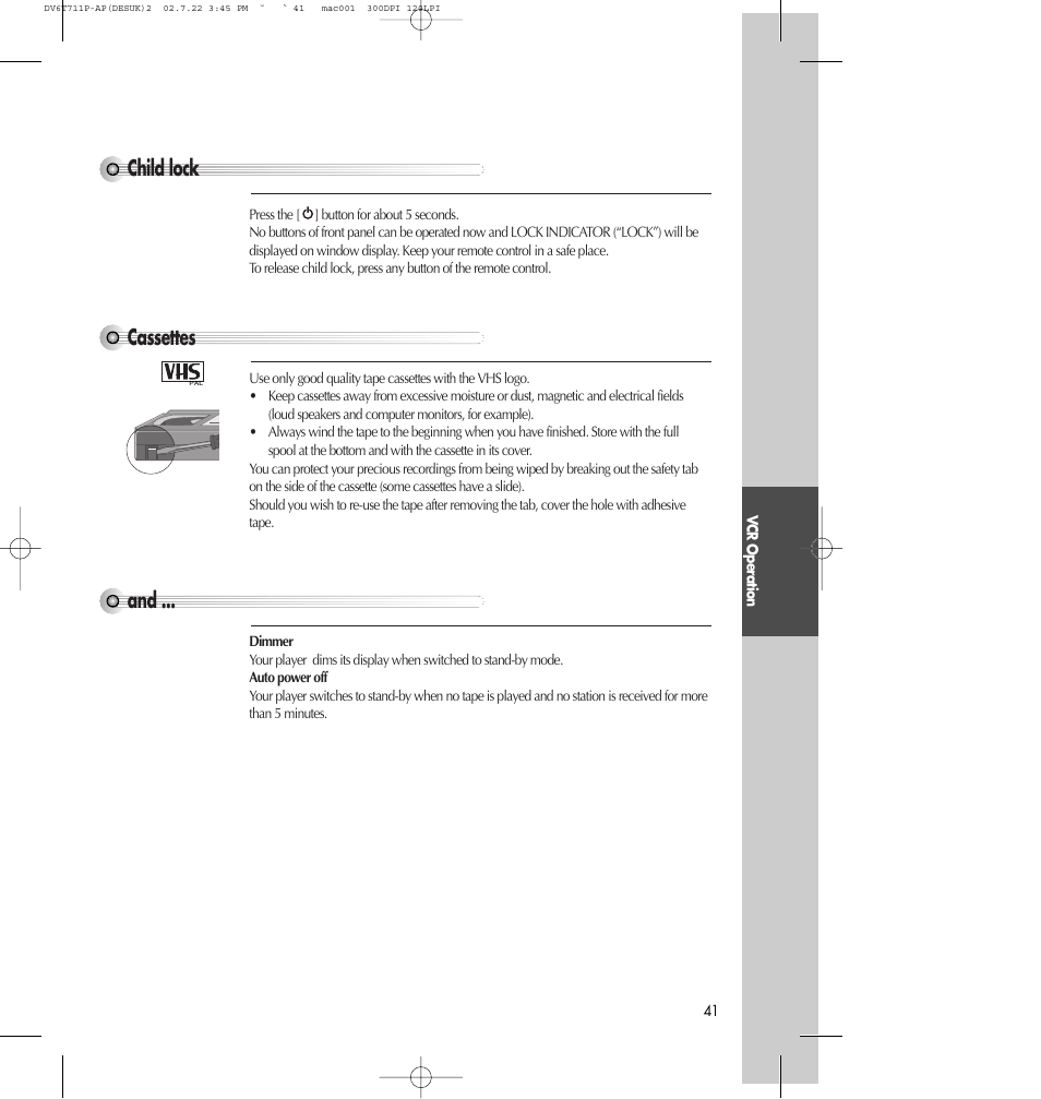 Child lock, Cassettes | Daewoo SD-2100P User Manual | Page 42 / 78