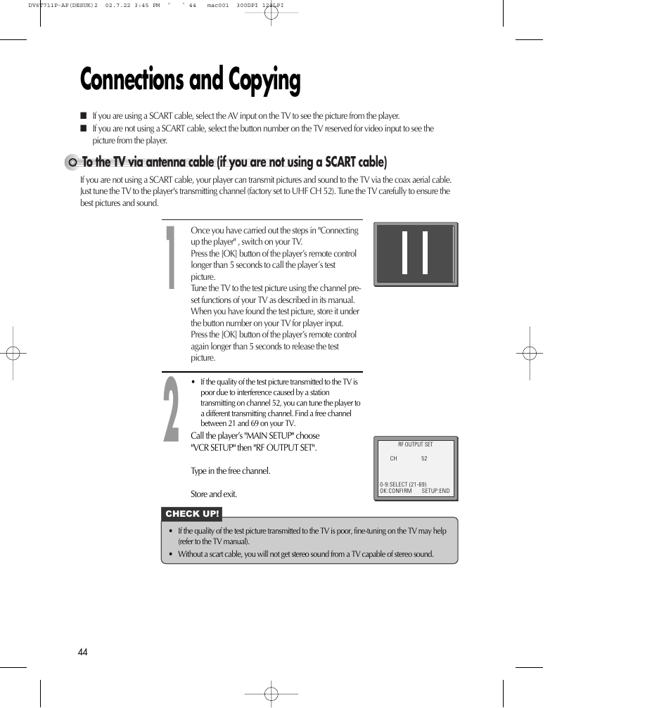 Connections and copying | Daewoo SD-2100P User Manual | Page 45 / 78