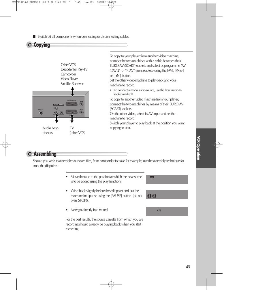 Copying, Assembling | Daewoo SD-2100P User Manual | Page 46 / 78