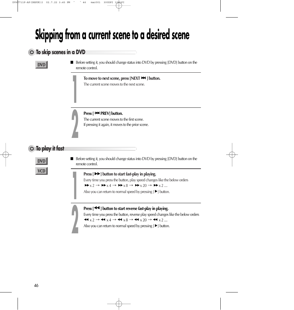 Skipping from a current scene to a desired scene | Daewoo SD-2100P User Manual | Page 47 / 78