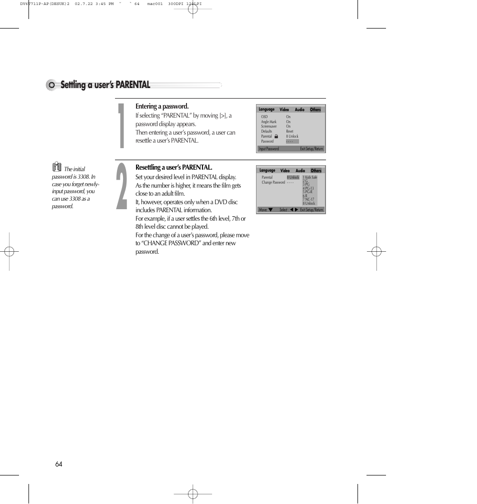 Settling a user’s parental | Daewoo SD-2100P User Manual | Page 65 / 78