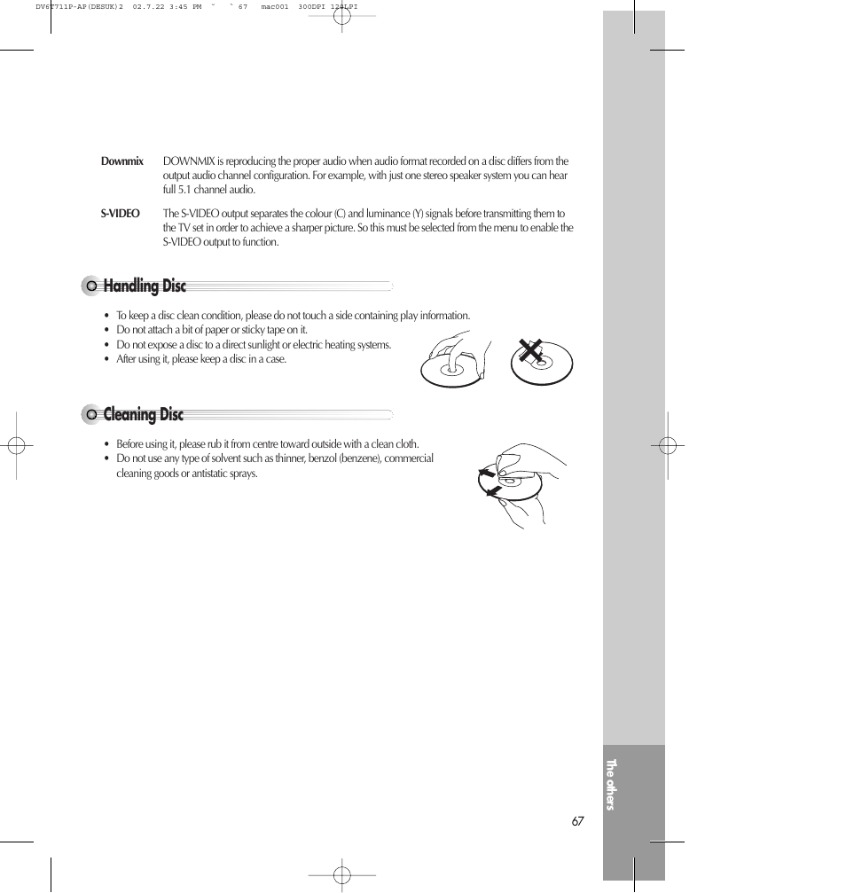 Handling disc, Cleaning disc | Daewoo SD-2100P User Manual | Page 68 / 78