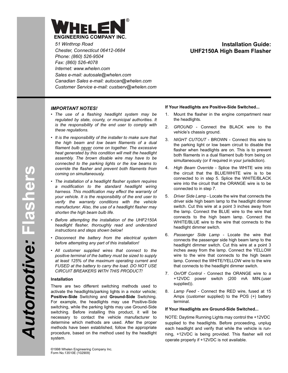 Whelen UHF2150A User Manual | 2 pages