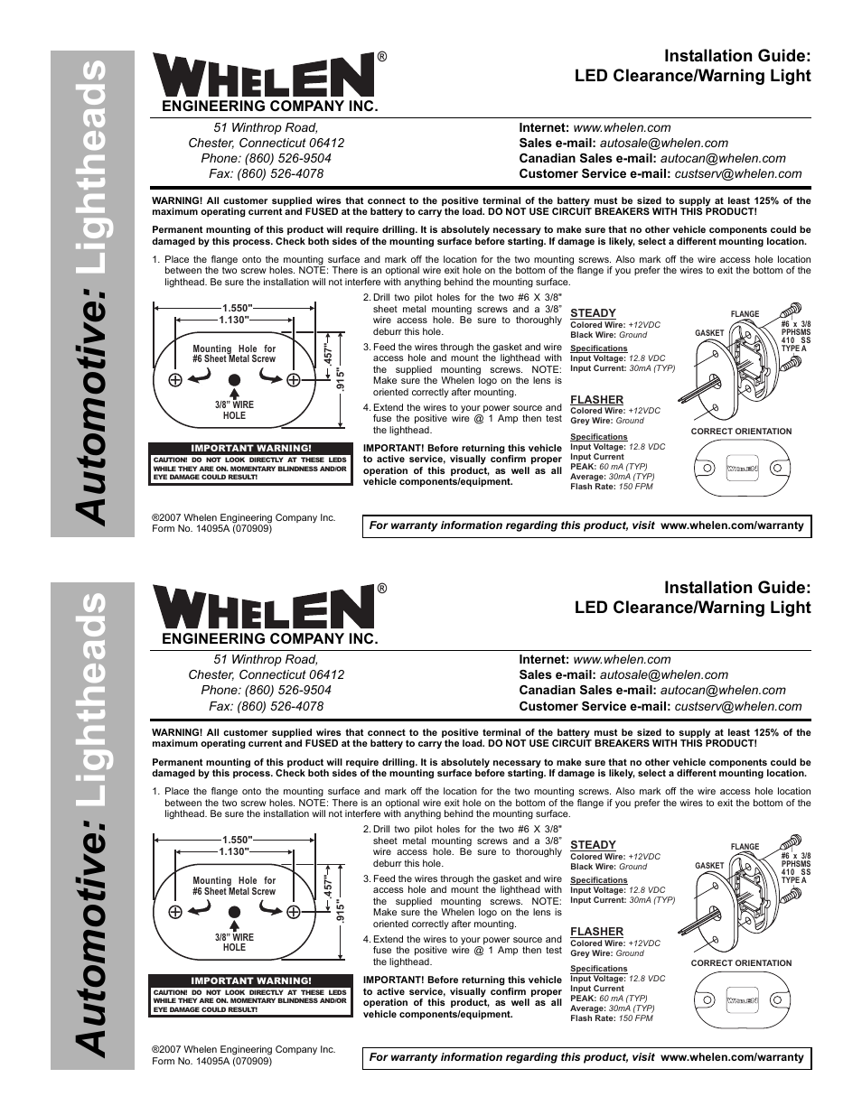 Whelen 0SA00MCR User Manual | 2 pages