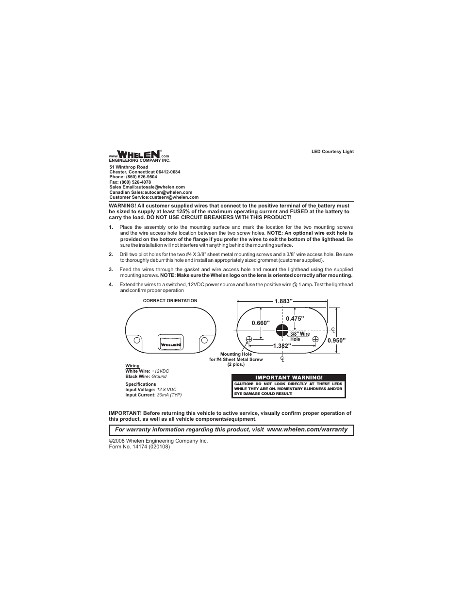 Whelen 0AC0EDCR User Manual | 1 page