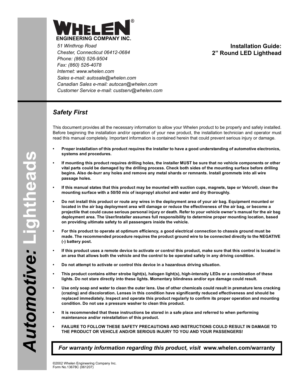 Whelen T0A00MAR User Manual | 3 pages