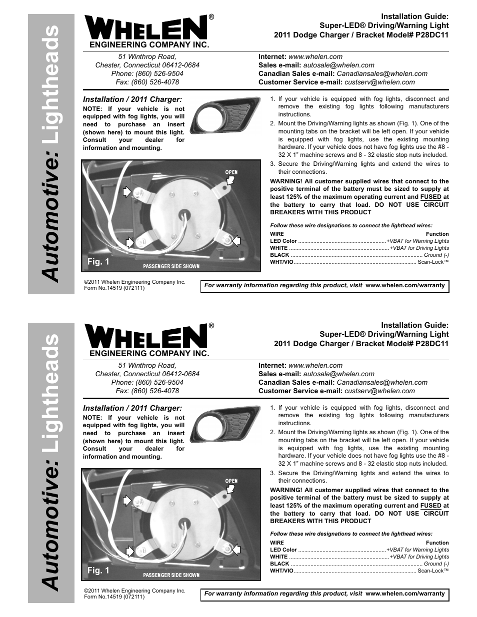 Whelen P28DC11 User Manual | 2 pages