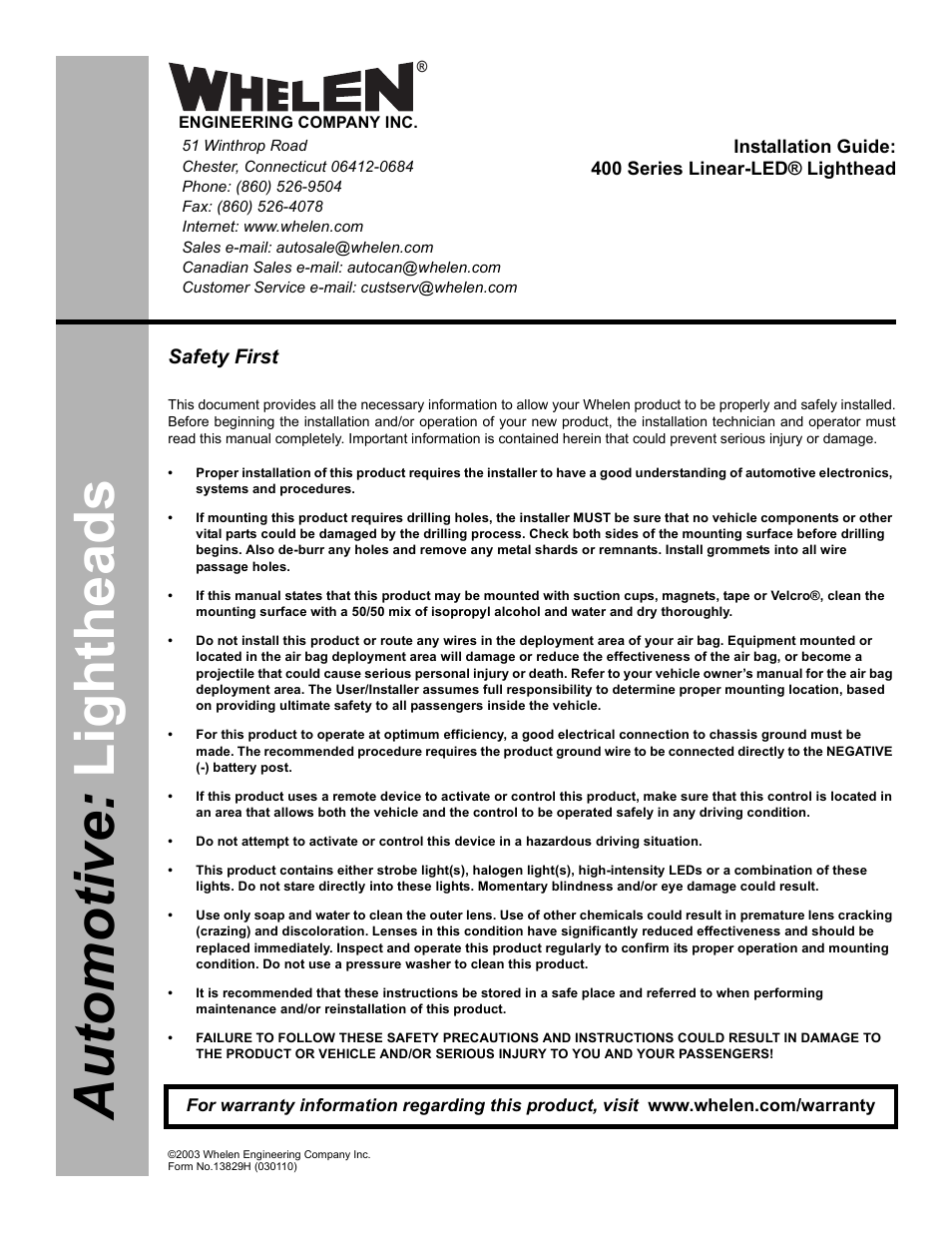 Whelen 40AA5SCR User Manual | 2 pages