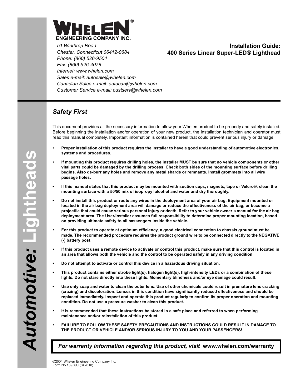 Whelen 40A02ZAR User Manual | 2 pages