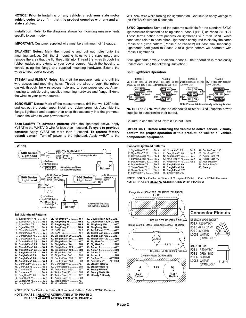 Connector pinouts, Page 2 | Whelen 50A02ZAR User Manual | Page 2 / 3